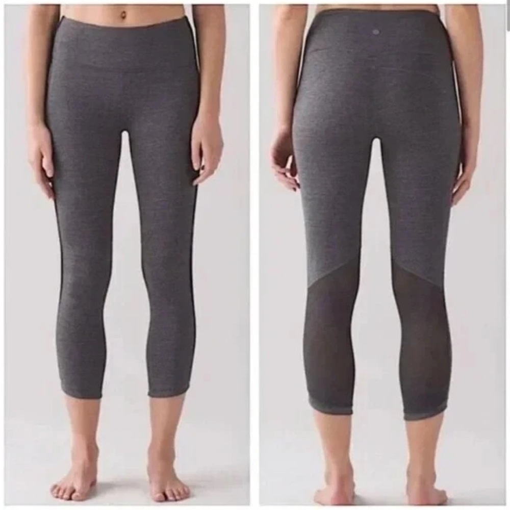 Lululemon Hit It Crop Luxtreme Size 8 Leggings Mesh Side Heathered Black